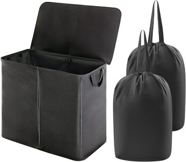 Кошик для білизни Lifewit з кришкою 2 відділення, збірник для білизни з 2 знімними мішками для білизни, складні кошики для білизни Кошики для білизни Коробка для білизни Тканинні кошики для білизни для ванної кімнати Спальня, (105 л, чорний)