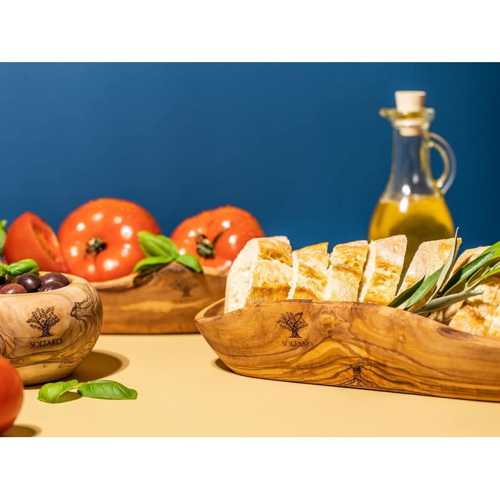 Набор из 2 багетных хлебниц из оливкового дерева - Миска для закусок продолговатая - Деревянная миска в деревенском стиле - Декоративная миска - Вазочка для фруктов - Чаша ручной работы - Чаша для ювелирных изделий - Универсальная миска 2 30-34 см