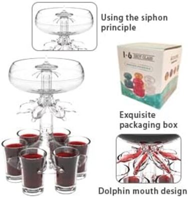 АЛЄВМУМ Набір з 6 дозаторів та підставки для шотів, багатофункціональний дозатор для бару, для наповнення рідинами, тримач для коктейлів, лікеру, шотів, інструмент для напоїв з пензликом, прозорий