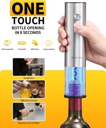 Електричний акумуляторний відкривач для вина з ножем для фольги 5-в-1 CIRCLE JOY