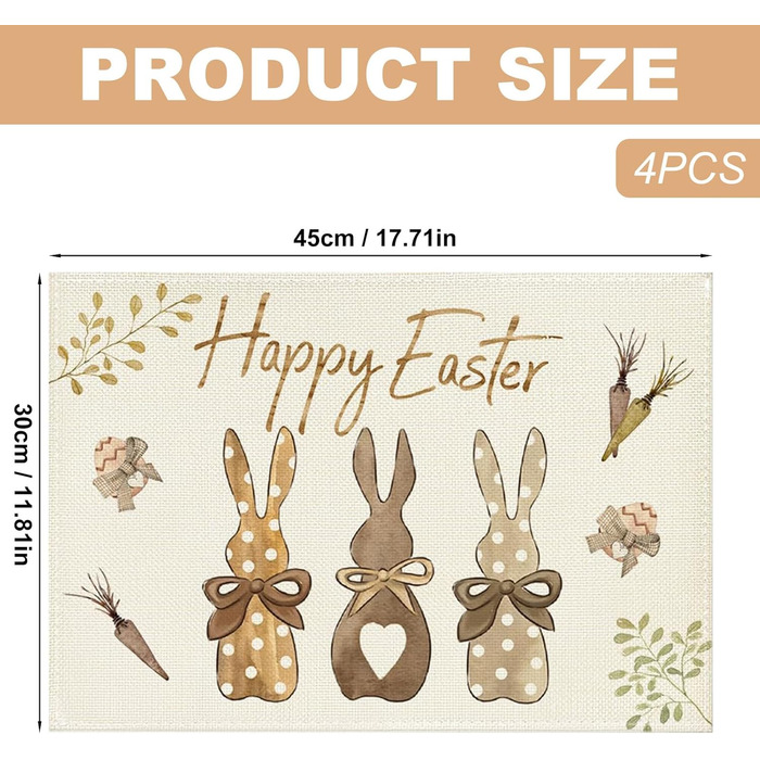 Набор из 4 пасхальных ковриков с милым кроликом 30 х 45 см YEAMLTE