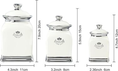 Порцелянова банка для печива Fanquare, Ø 19 см, банка для зберігання з вінтажним квітковим візерунком та кришкою, банка для печива та солодощів (біла)