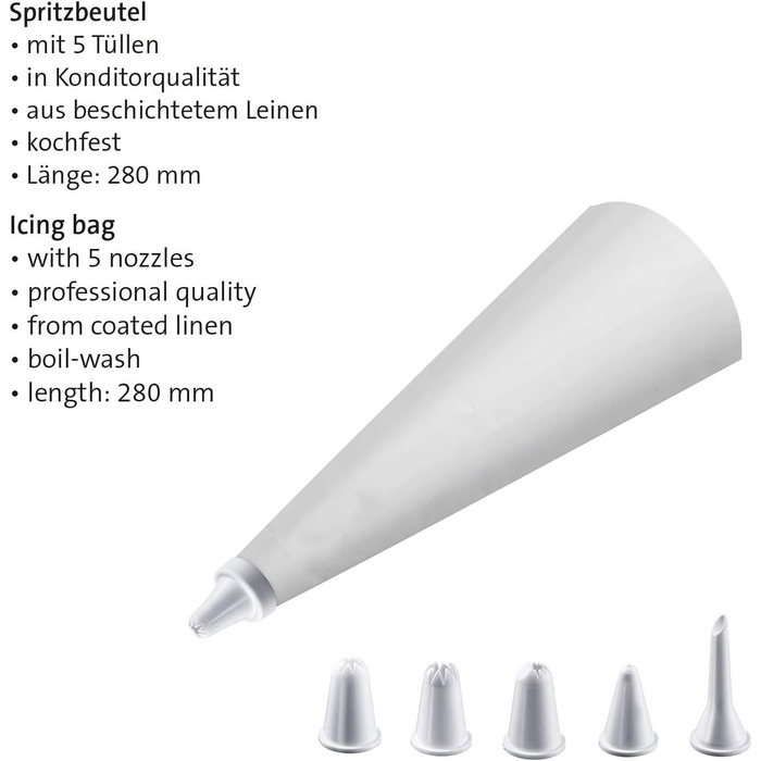 Кондитерський мішок 28 см та 5 пластикових насадок, кремово-білий Westmark
