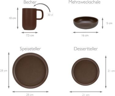Серия Uno Набор посуды из 16 предметов, комбинированный сервиз из керамогранита (коричневый, комбинированный набор из 16 предметов), 22978