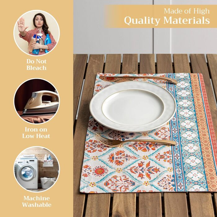 Бавовняні килимки для серветок, набір з 4 шт. , декоративні килимки для серветок, пасхальні килимки, що миються, для свят, вечерь, весни, літа (33 см x 48 см) (07 - Новели), 39Hermine 100