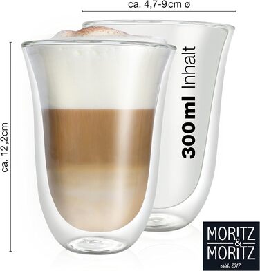Склянка для латте макіато з подвійними стінками 300 мл, набір 4 предметів Moritz & Moritz