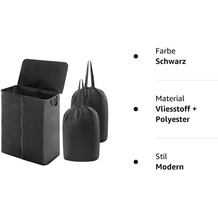 Корзина для белья Lifewit с крышкой 2 отделения, сборник для белья с 2 семными мешками для белья, складные корзины для белья Корзины для белья Ящик для белья Тканевые корзины для белья для спальни в ванной комнате, (160 л, черный)