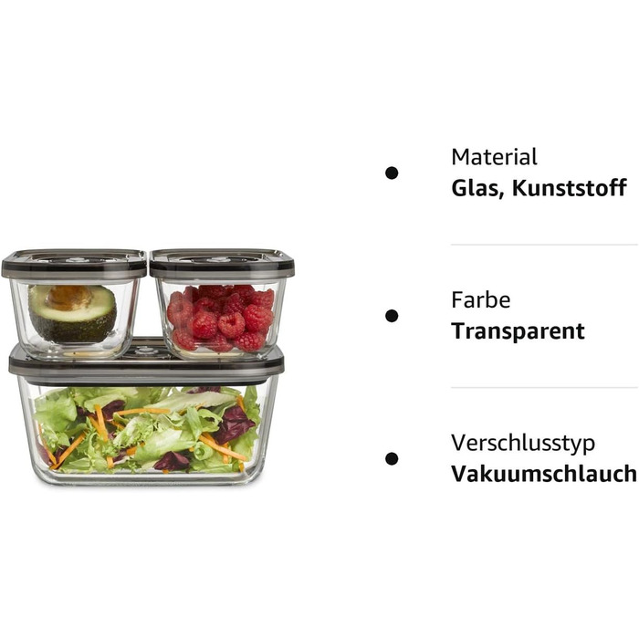 Ручной вакуумный упаковщик с 3 вакуумными контейнерами из стекла, 10 пакетами ZIP и наклейками Food Manager, беспроводной, до 150 минут работы, перезаряжаемый (комплект вакуумных контейнеров, одиночный)
