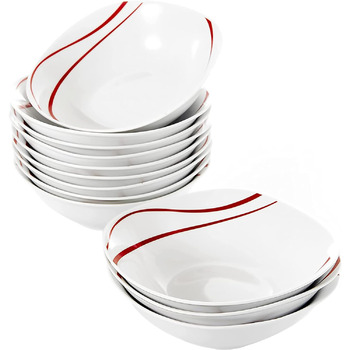 Серія Felisa, 24 предмети Набір порцелянового столового сервізу з 6 плоскими тарілками, 6 тарілками для тортів, 6 тарілками для супу та 6 мисками на 6 осіб (12 шт. пластівців)