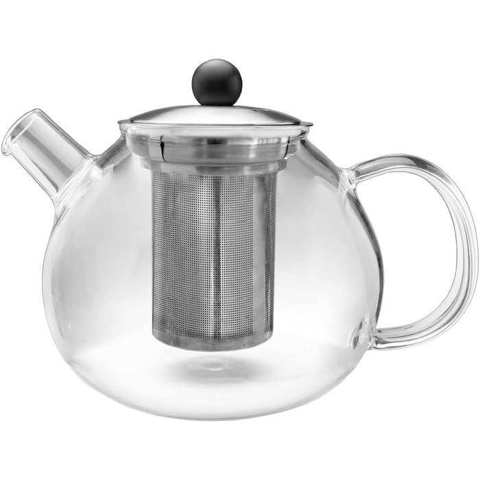 Стеклянный чайник Creano 1,3 л, стеклянный чайник из 3 частей со встроенным ситечком из нержавеющей стали и стеклянной крышкой, идеально подходит для приготовления чая на разлив, без капель, все в одном (1,6 л)