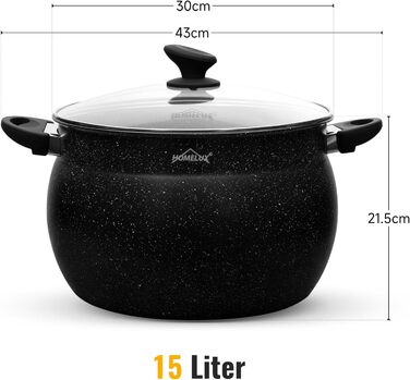 Індукційна каструля Homelux pot 24 см зі скляною кришкою, антипригарним покриттям, алюмінієві каструлі об&39ємом 8 л для всіх типів плит (H-C24) (30 см-15 л)