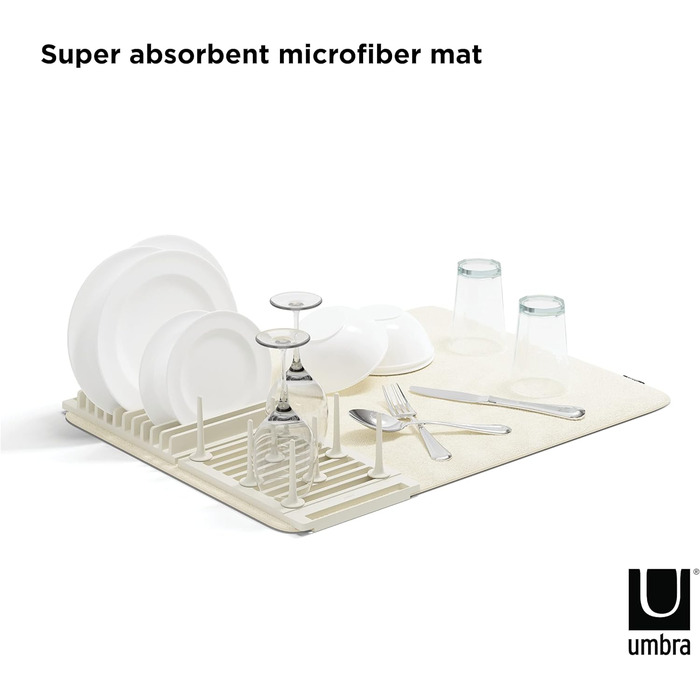 Подставка-сушилка для посуды с ковриком 61 х 46 см бежевая Udry Peg Umbra