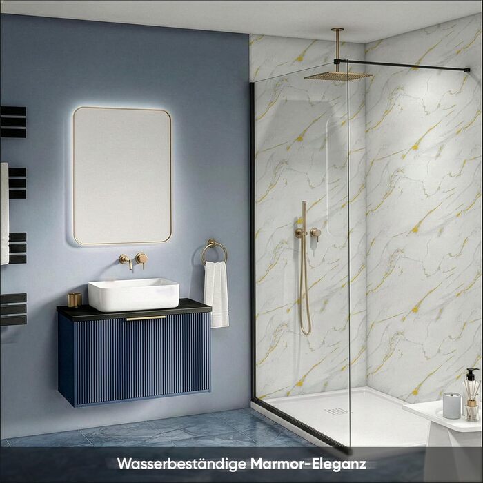 Стінові панелі IZODEKOR під мармур 60x120 см Фартух для кухні ПВХ-облицювання стін для кухні, ванної кімнати Бризкозахисний екран для кухні Водонепроникний та термостійкий (4 панелі, Golden Harmony)