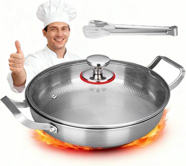 Титановая сервировочная сковорода 28 см со стеклянной крышкой Tovara Titanium Pro