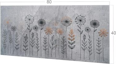 Скляний кухонний фартух GRAZDesign 4 мм Декоративний скляний фартух з квітковим мотивом Кухонний фартух сірого кольору - (Квітковий луг, 80x40 см)