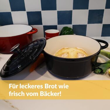 Чавунна каструля Chefarone 24 см, Емальована каструля з кришкою для випікання хліба, тушкування та запікання Хлібна каструля, сумісна з індукцією (чорна, 4,7 л)