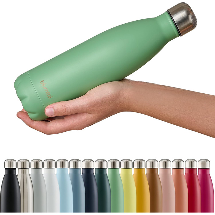 Пляшка для води Blumtal з нержавіючої сталі - Герметична ізольована пляшка - Пляшка для води без бісфенолу А для гарячих та холодних напоїв - Двостінна ізольована пляшка - Ізоляційна пляшка, стійка до іржі, дерево/срібло (08 - Літній зелений - Зелений, 10