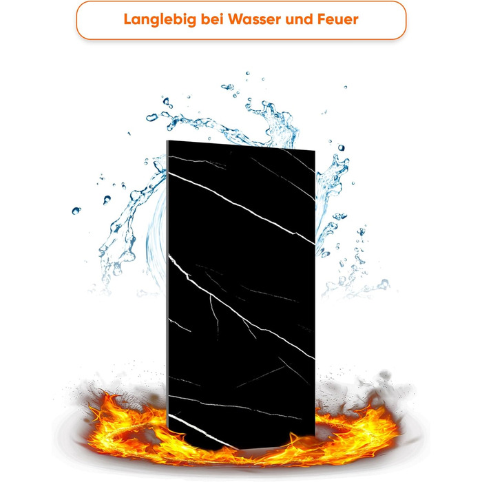 Стінові панелі IZODEKOR під мармур 60x120 см Панель для кухонного фартуха ПВХ-облицювання стін для кухні, ванної кімнати Бризкозахисний екран для кухні Водонепроникний та термостійкий ( панель, чорна блискавка)