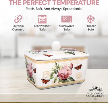 Маслянка з кришкою, китайська кераміка, з гарними акварельними мотивами, розроблена галереєю Дженніфер Роуз для Busy Bee (Redoute Rose)