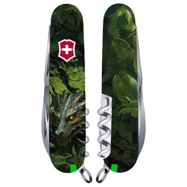 Ніж Victorinox Huntsman Zodiac 91мм/15функ /Зелений дерев'яний дракон