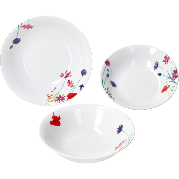 Набір із 3 мисок MamboCat Marie I 650 мл, 1 л та 1,3 л I висока порцелянова миска з декором із квіткової галявини для картоплі, пельменів, овочів, десерту, супу тощо.