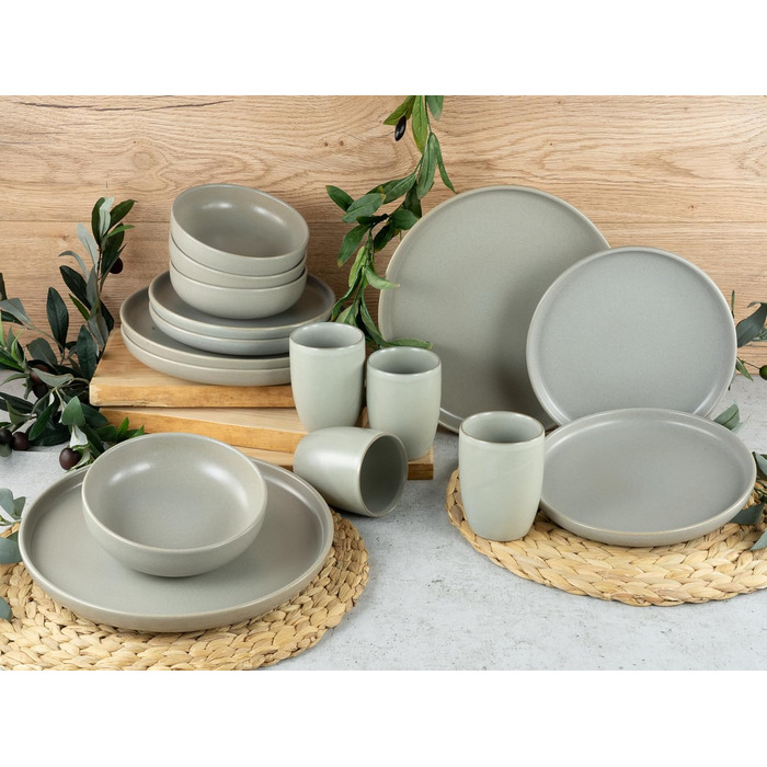 Серия Uno Набор посуды из 16 предметов, набор из керамогранита (серый, набор из 16 предметов), 22978