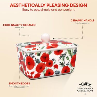 Маслянка з кришкою, китайська кераміка, з гарними акварельними мотивами, дизайн від Jennifer Rose Gallery для Busy Bees (червона/біла)