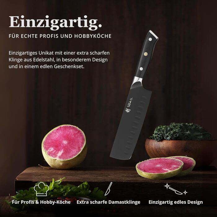 Набор ножей Wakoli Titanium Noir (5 предметов) в магнитном блоке профессиональный кухонный набор с лезвиями из нержавеющей стали (12,521 см), черным покрытием, включая нож Накири