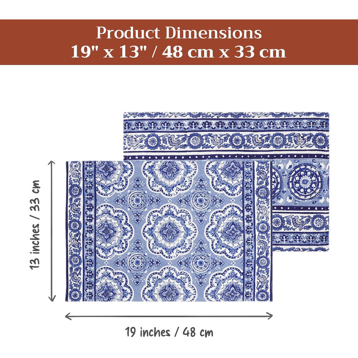 Бавовняні килимки для серветок, набір з 4 шт. , декоративні килимки для серветок, пасхальні килимки, що миються, для свят, вечерь, весни, літа (33 см x 48 см) (014 - Melodie Bleue), 39Hermine 100