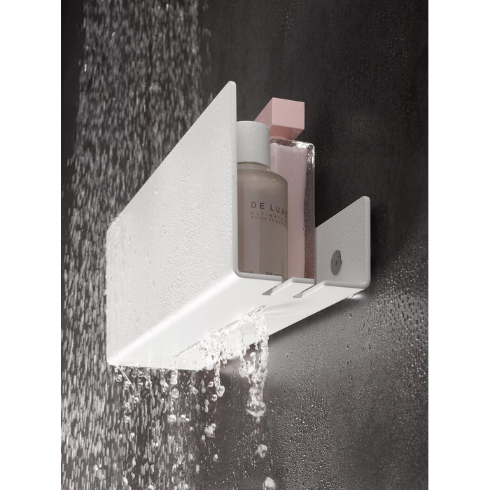 Алюмінієвий душовий піддон Keuco, білий, знімний кошик, гачок для рушників і зливні отвори, 32x9x12 см, настінний душ, душова полиця