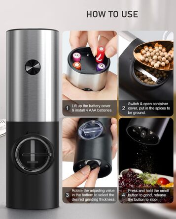 Набір із 2 електричних млинів солі та перцю на підставці, сріблястий/чорний Cokunst