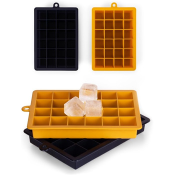 Силиконовые формочки для 24 кубиков льда 2,6 см, набор 2 предмета, черно-синий и горчично-желтый Blumtal