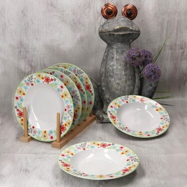Набір із 6 тарілок для торта MamboCat Variant Floral Барвисті порцелянові тарілки для сніданку на 6 осіб Барвисті маленькі тарілки для салату, десерту та інших страв на сніданок, обід, каву та вечерю (тарілки для супу)
