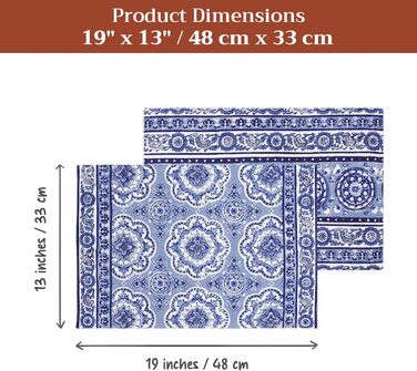 Бавовняні килимки для серветок, набір з 4 шт. , декоративні килимки для серветок, пасхальні килимки, що миються, для свят, вечерь, весни, літа (33 см x 48 см) (014 - Melodie Bleue), 39Hermine 100