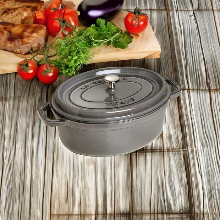 Чавунна жаровня/кокот STAUB, овальна 6,7 л, (27 см, графітово-сіра)