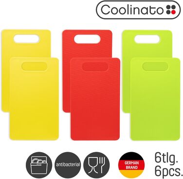 Набір обробних дощок Coolinato, 3 шт., різні розміри, антибактеріальні дошки з жолобком для збору соку, 3 кольори для гігієнічного розділення продуктів (набір 6 шт. кольорових - 24,5x14,5 см)