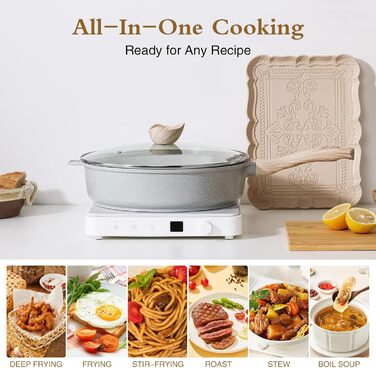 Сковорода с антипригарным покрытием и крышкой 28 см белая Kordisen