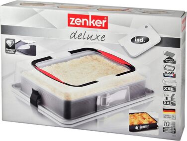 Прямокутна пружинна форма Zenker з капюшоном DELUXE, коробка для транспортування торта з емальованим дном, деко з кришкою (колір чорний/прозорий/червоний), кількість ука з кришкою для транспортування одинарна