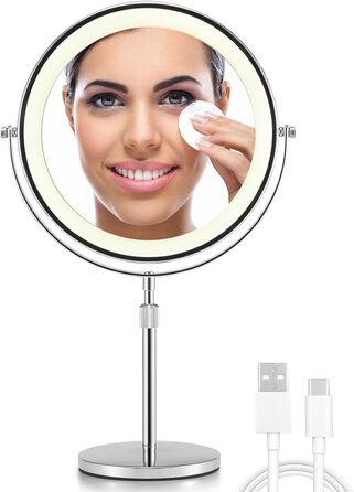 Зеркало косметическое 21,6 см настольное с подсветкой, серебристое Vialex