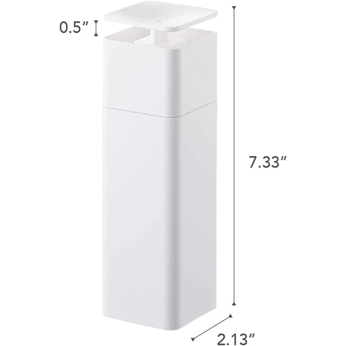 Дозатор мила Yamazaki 5214 Tower Push, смола PETG / поліпропілен / поліетилен / силікон, мінімалістичний дизайн (один розмір, білий)