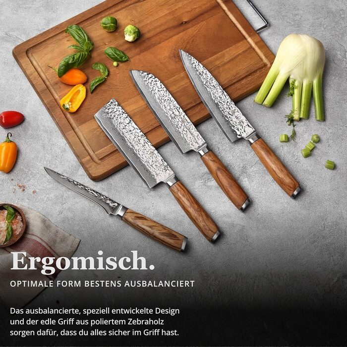Набір кухонних ножів Wakoli Sycamore Damascus, 6 предметів ядро з VG10 (67 шарів), твердість 602 HRC, ручки з клена, хлібний ніж із серрейторною заточкою, магнітний тримач для ножів, професійні ножі для точного нарізання (каштановий колір)