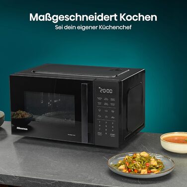 Мікрохвильова піч Hisense H20MOBP1HI / 700 Вт / InverterTech / Керамічне покриття / Преміальне скло / Виготовлена на замовлення, багатофазне приготування / Функція розморожування / 5 рівнів потужності / Блокування від дітей / Чорна (23 л, цифрове керуванн