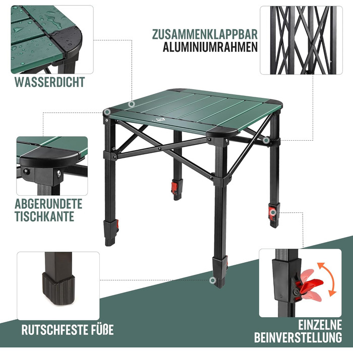 Алюминиевый раскладной стол для кемпинга 40 х 40 х 53 см VILLEY