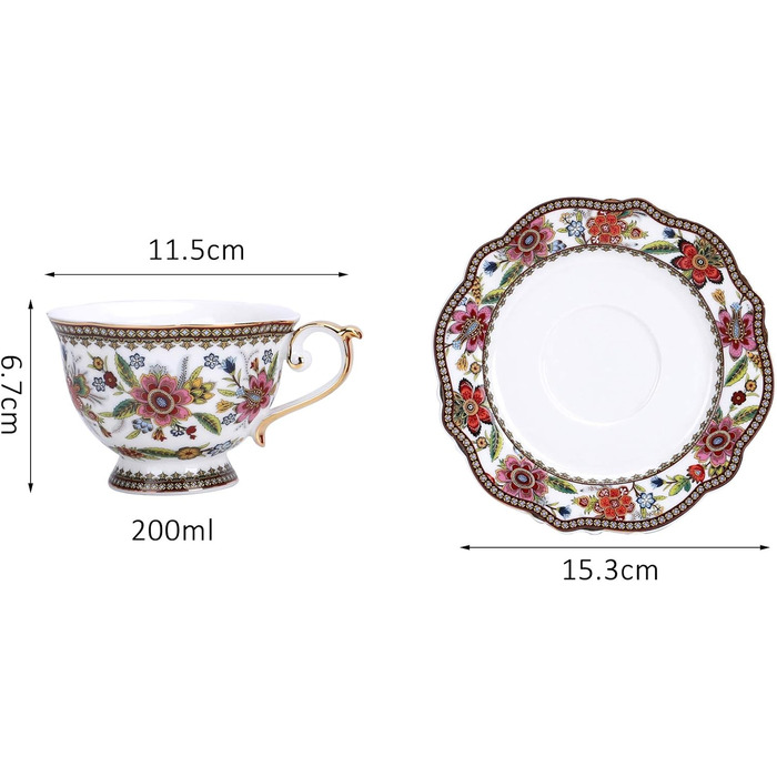 Набір чашок fanquare Blume Fine Bone China, вінтажна порцелянова кавова чашка з блюдцем, 200 мл (червоний)
