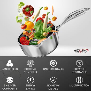 Каструля з кришкою, 20 см/2 л, антипригарне покриття, для індукційних, газових та електричних плит, каструля з носиком, ручка, що не прогрівається, стійка до подряпин, німецька технологія стільникового типу, без хімікатів, 2 літри