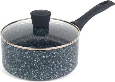 Каструля Russell Hobbs RH00845EU з антипригарним покриттям - 18 см/2 л з кришкою із загартованого скла, індукційна каструля, каструля для овочів/супу з бакелітовою ручкою та термостійким зовнішнім покриттям, камінь Nightfall (2,6 літра)
