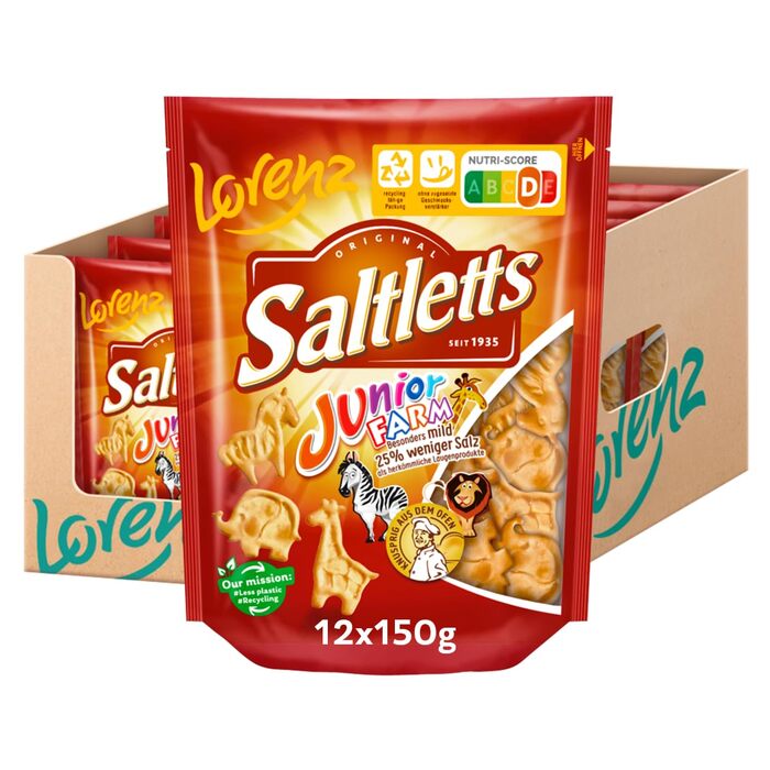 Крекер у формі тваринок Salletts Junior Farm, 12 упаковок по 150 г Lorenz