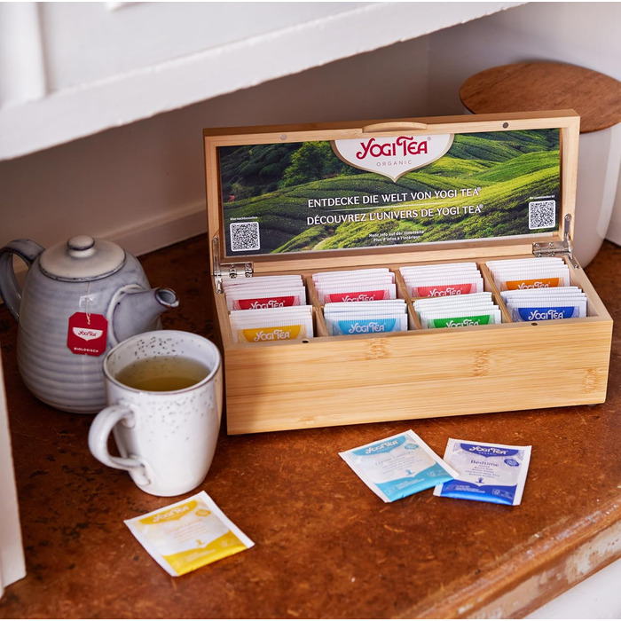 Подарочный чай в бамбуковой коробке, 48 пакетиков 8 разных сортов Yogi Tea