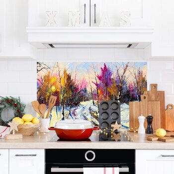 Дизайнерський кухонний фартух з алюмінієвого композиту, кухонний фартух, товщина 3 мм, 60x100 см, (Зимовий ліс)