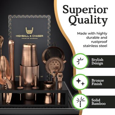 Набір бармена з чорною бамбуковою підставкою 11 предметів Highball & Chaser